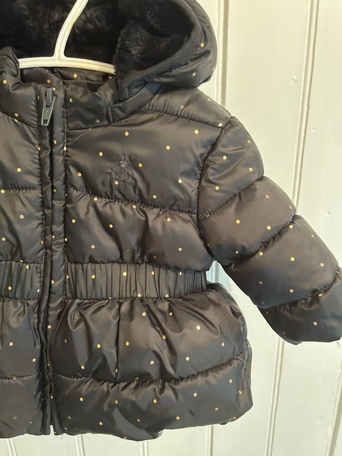 Gap 0/6m black polka dot winter puffer jacket