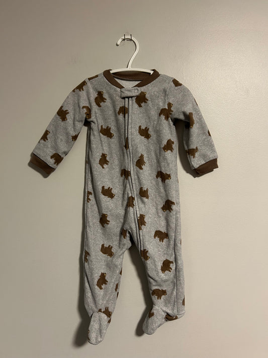 Carters 6/9m grey & brown bear fleece sleeper