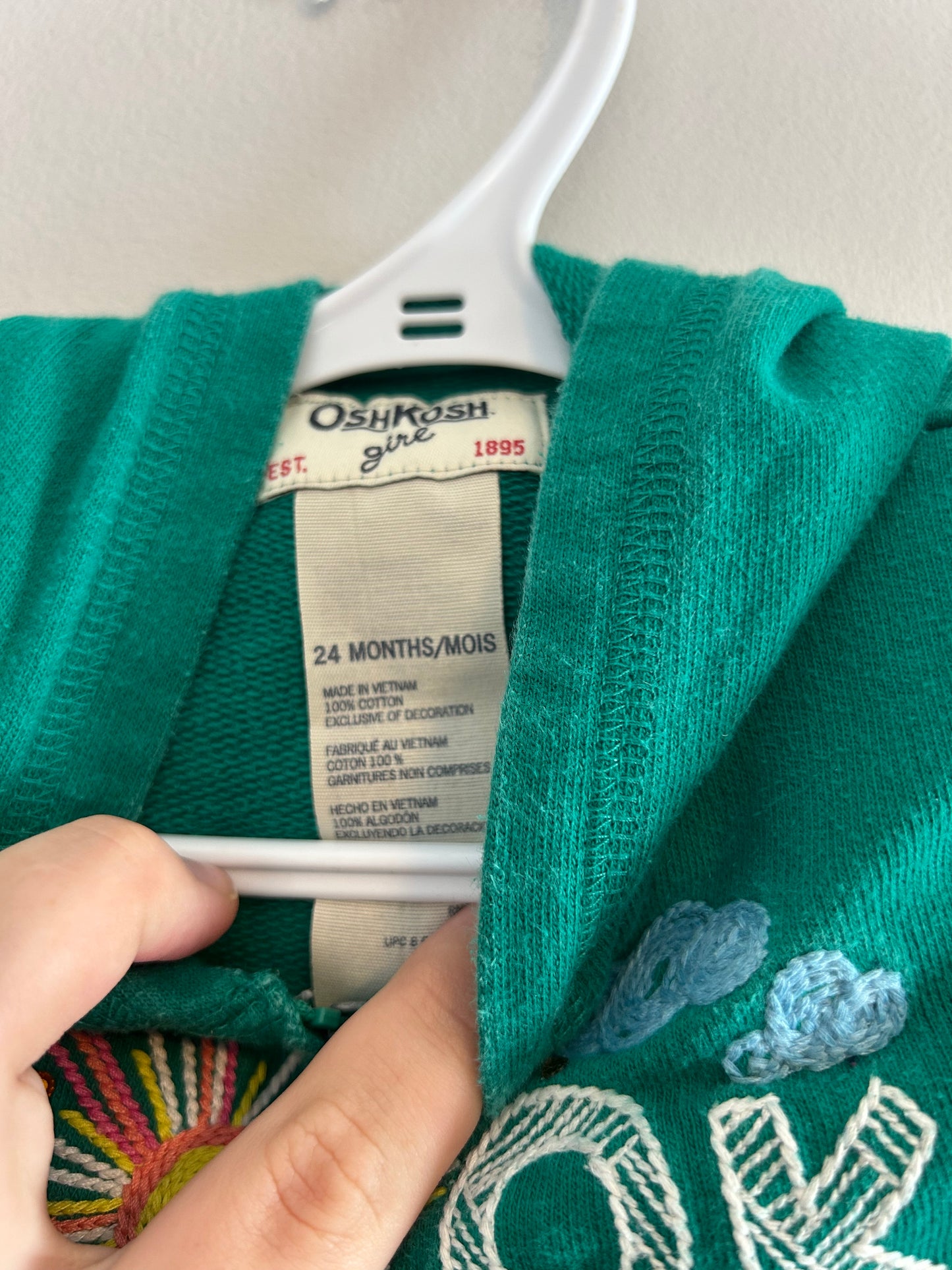 Oshkosh 24m green zip up sweater