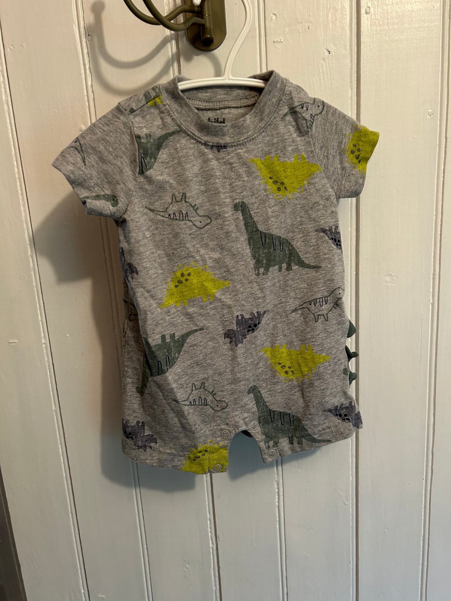 Carters 0/3m grey & green Dino romper