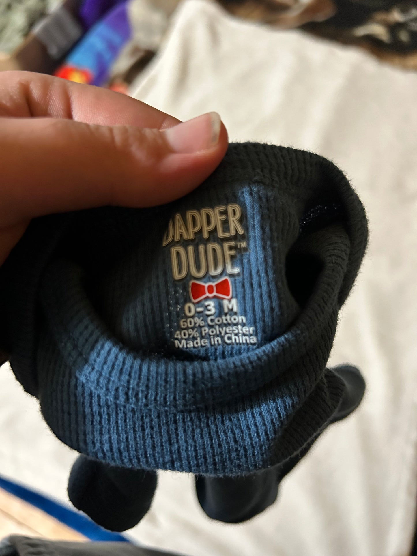 Dapper dude 0/3m blue waffle knit onesie