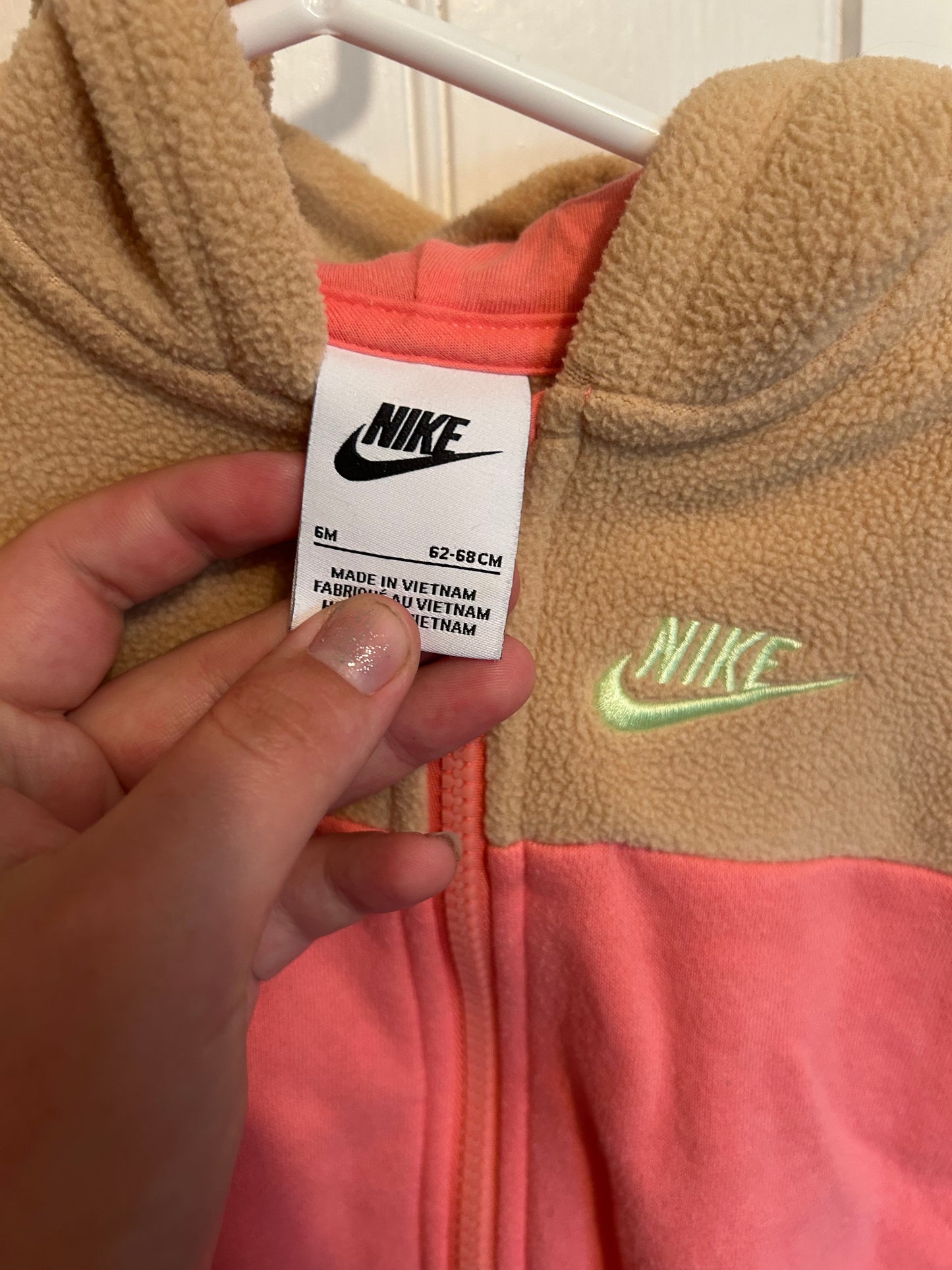 Nike 6m pink & brown sweater romper