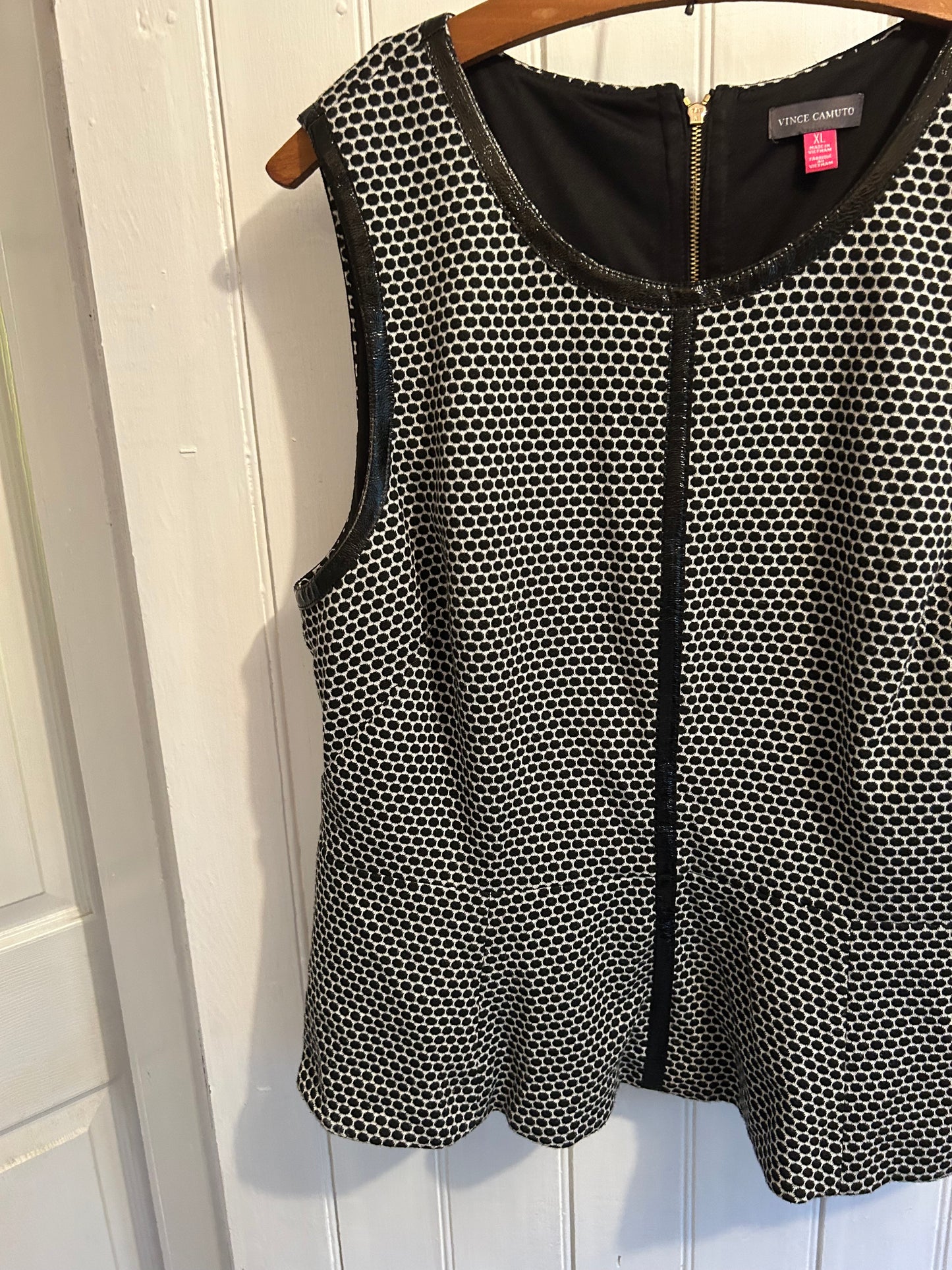 Vince Camuto xl black polka dot peplum tank blouse