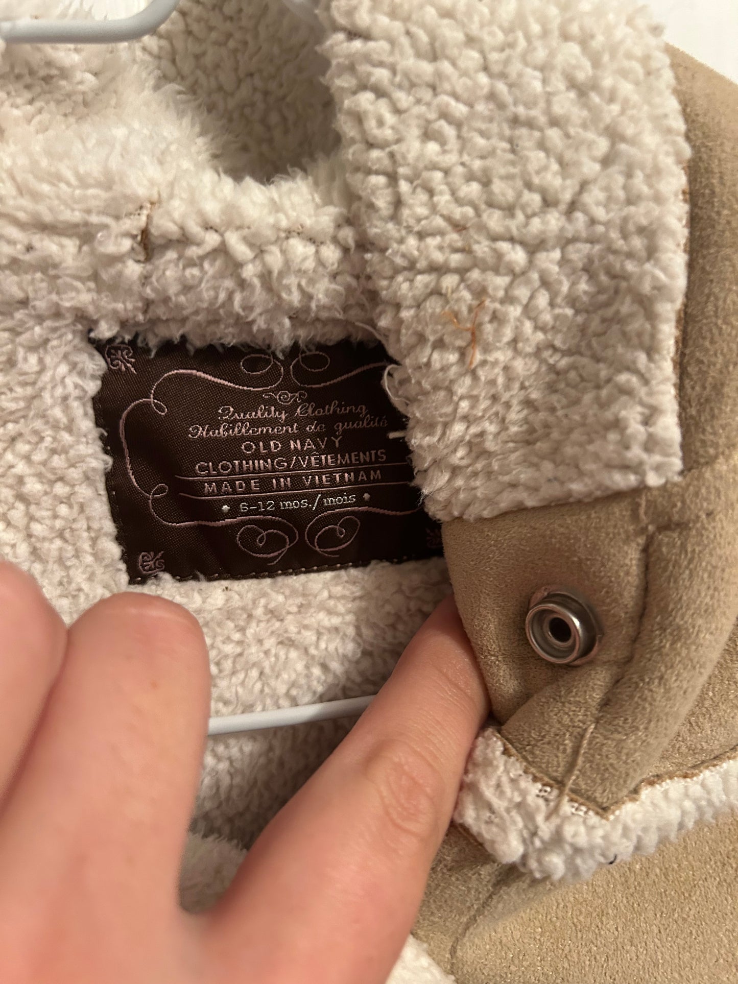 Old navy 6/12m tan Sherpa suede jacket