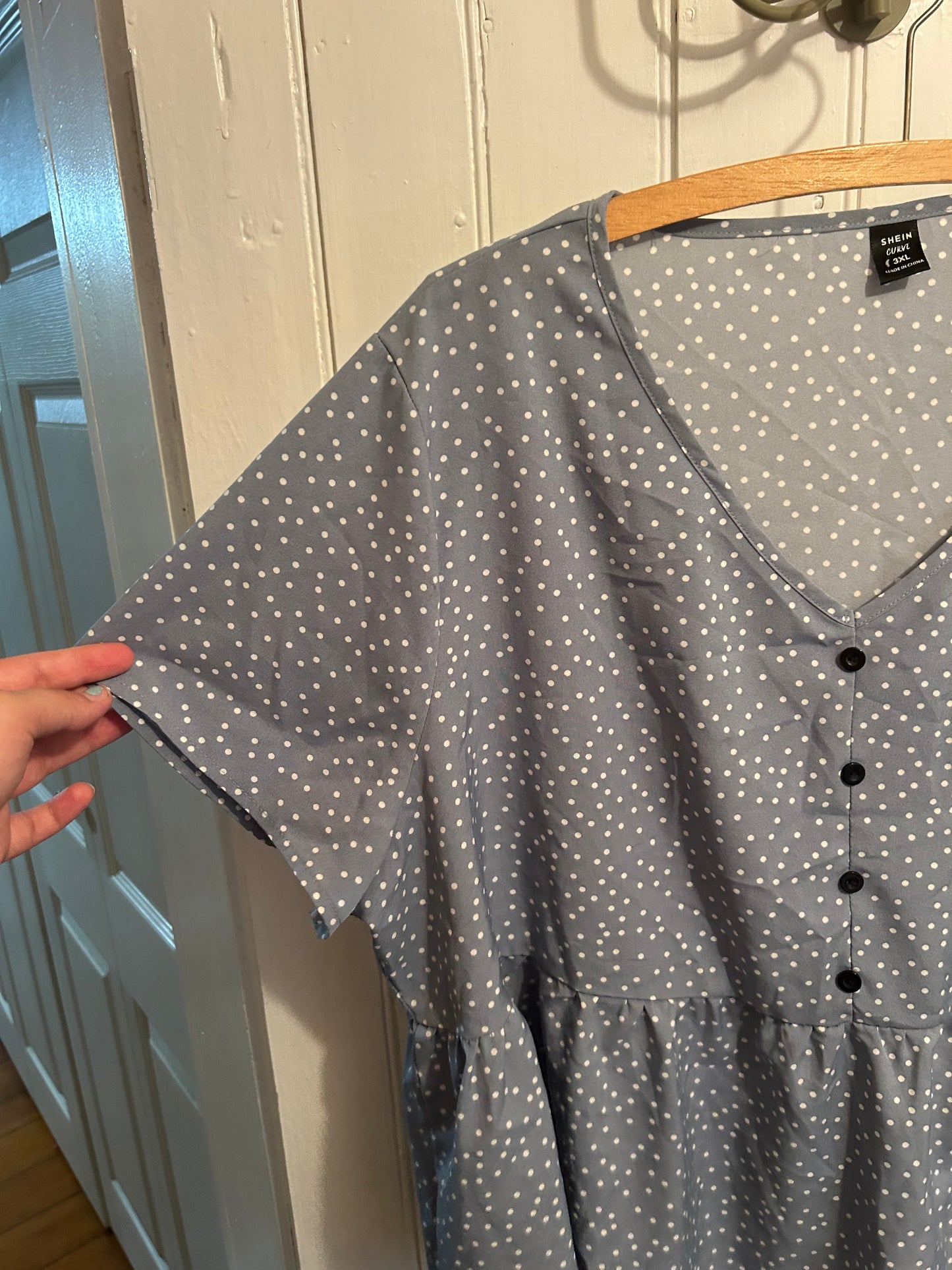 Shein 3x blue polka dot peplum top