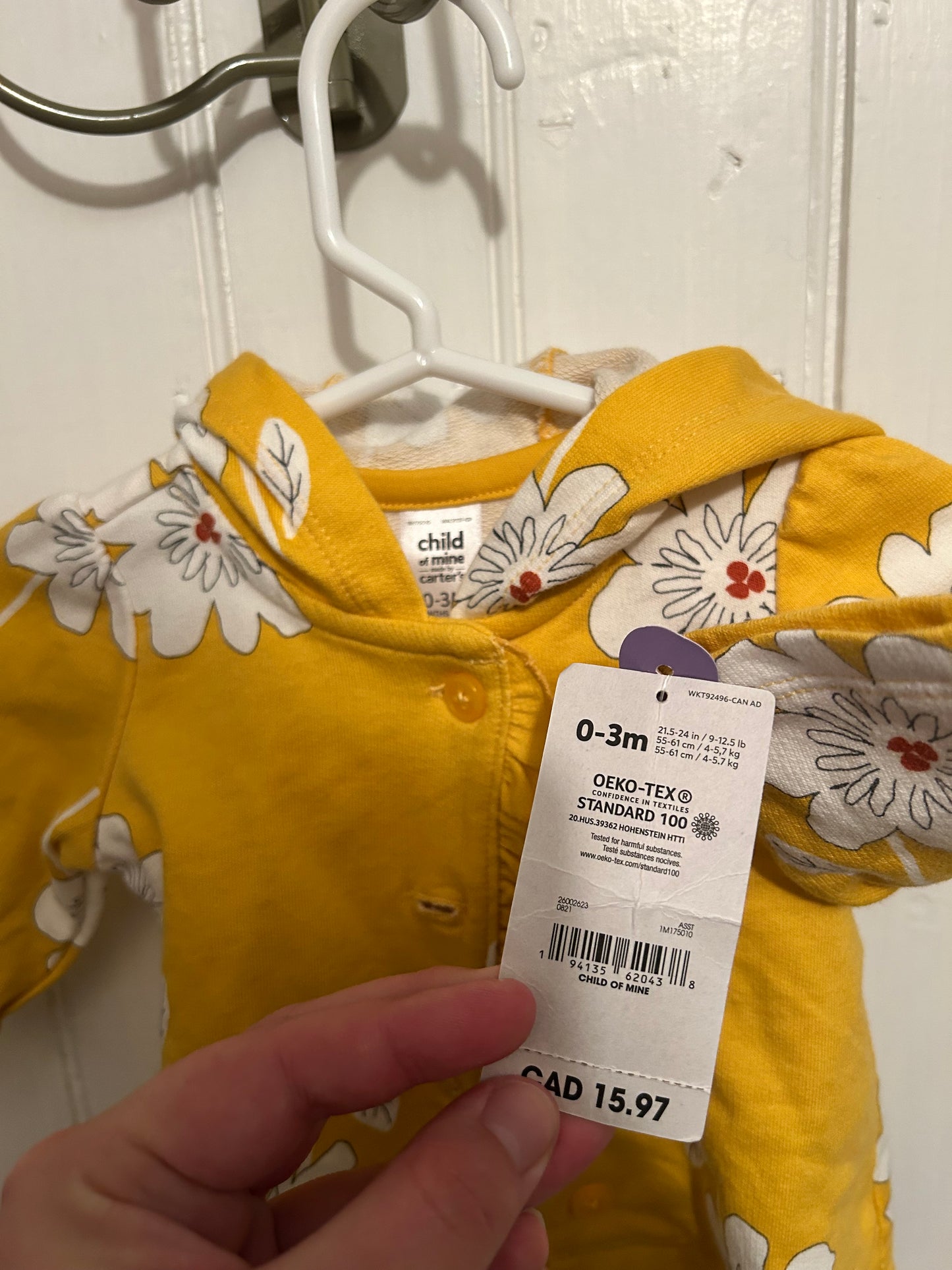 NEW carters 0/3m yellow floral hooded cardigan