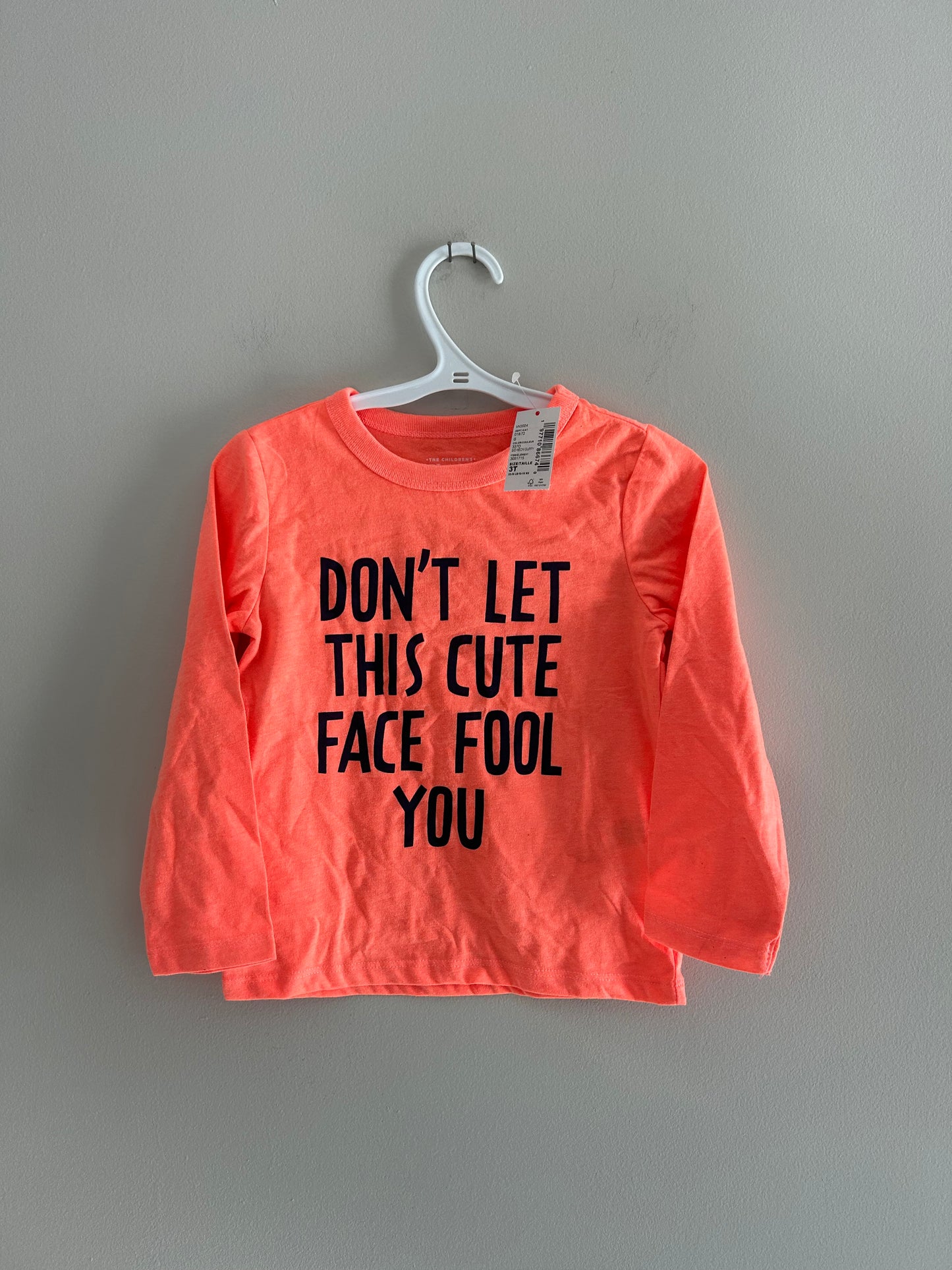 NEW children’s place 3t neon orange cute face long sleeve shirt