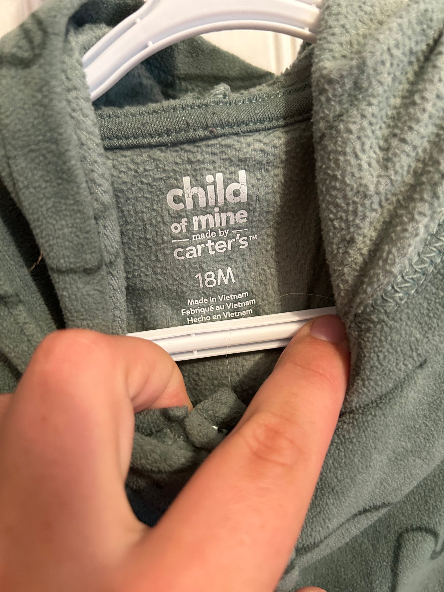 Carters 18m green Dino fleece sweater romper