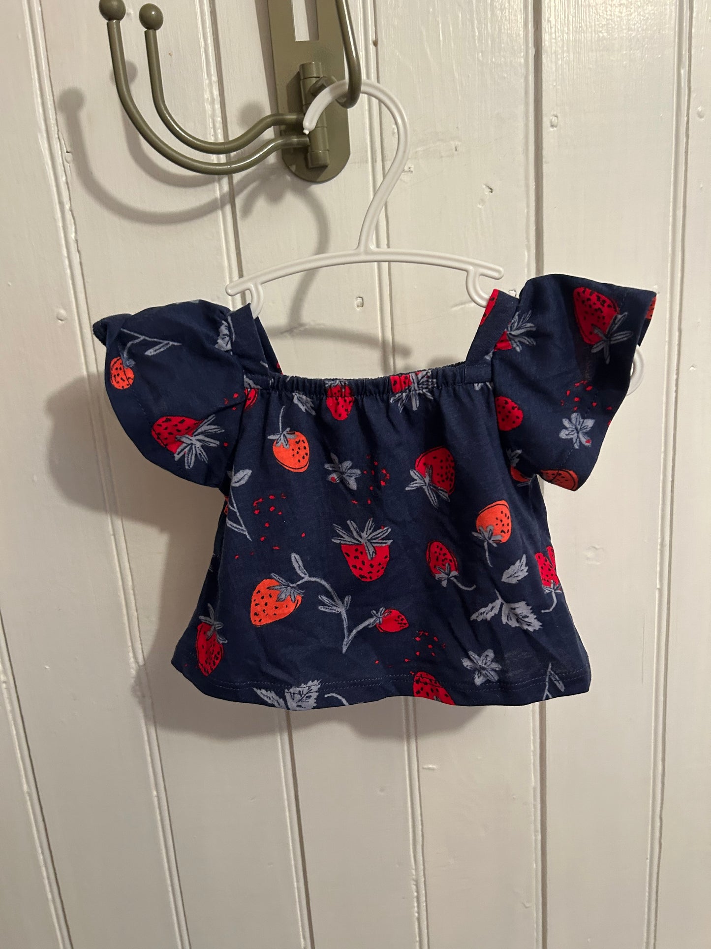 Carters newborn blue & red strawberry top