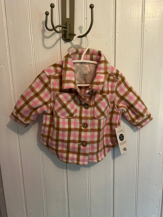 NEW George 0/3m pink & brown plaid felt jacket