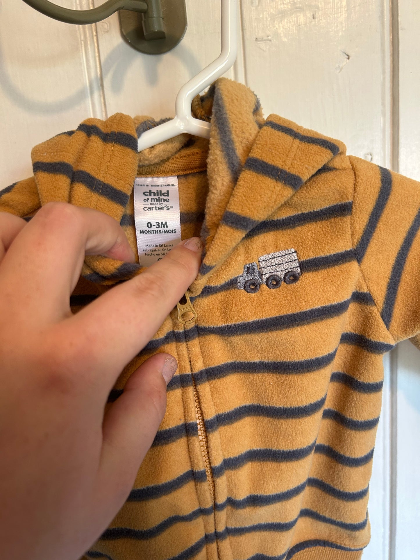 Carters 0/3m orange striped fleece truck sweater