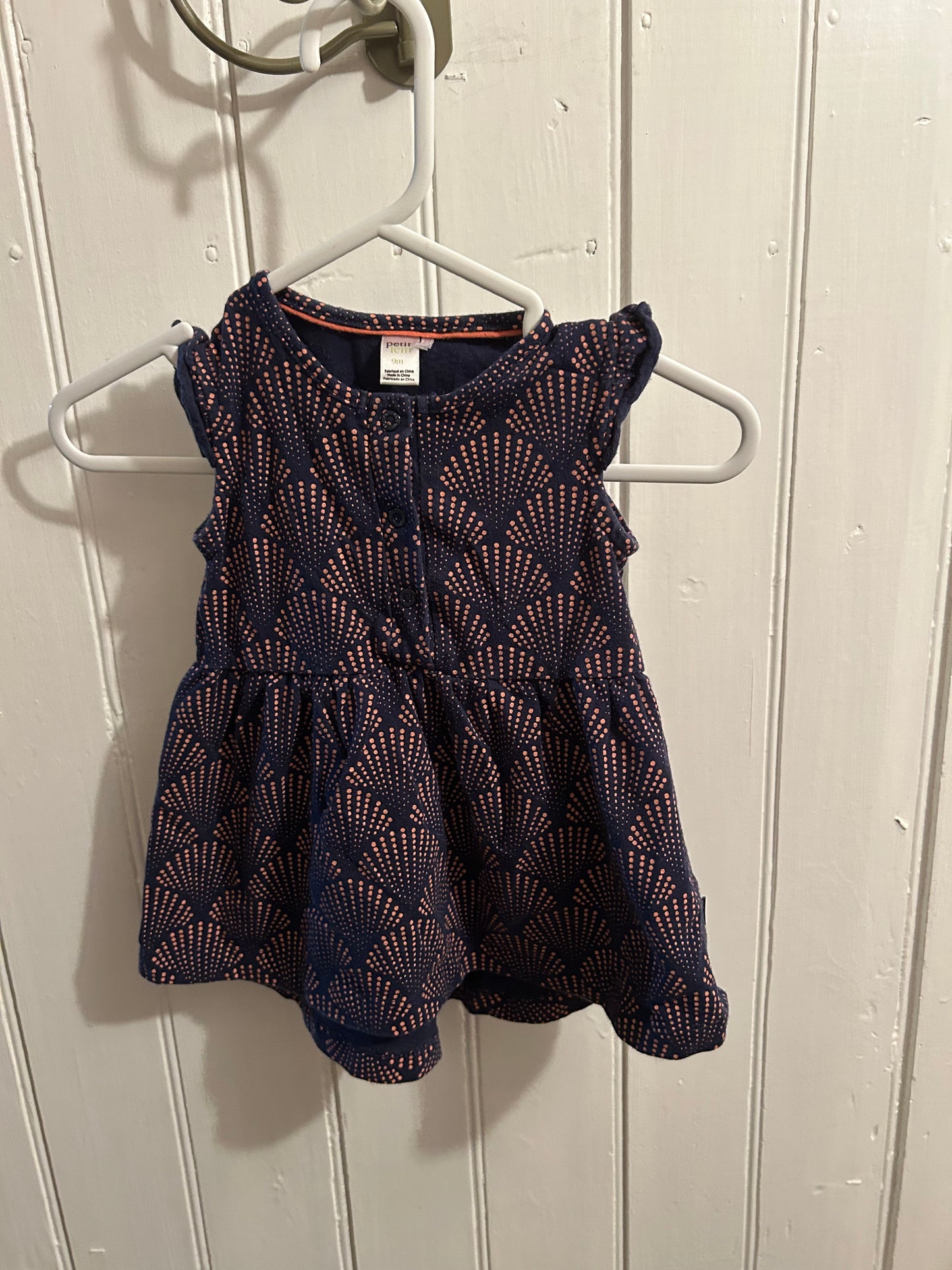 Petit Lem 9m navy & peach polka dot dress