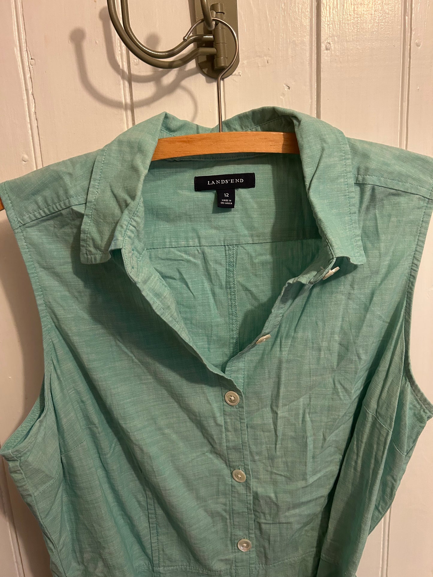 Lands end 12 teal button up sleeveless dress