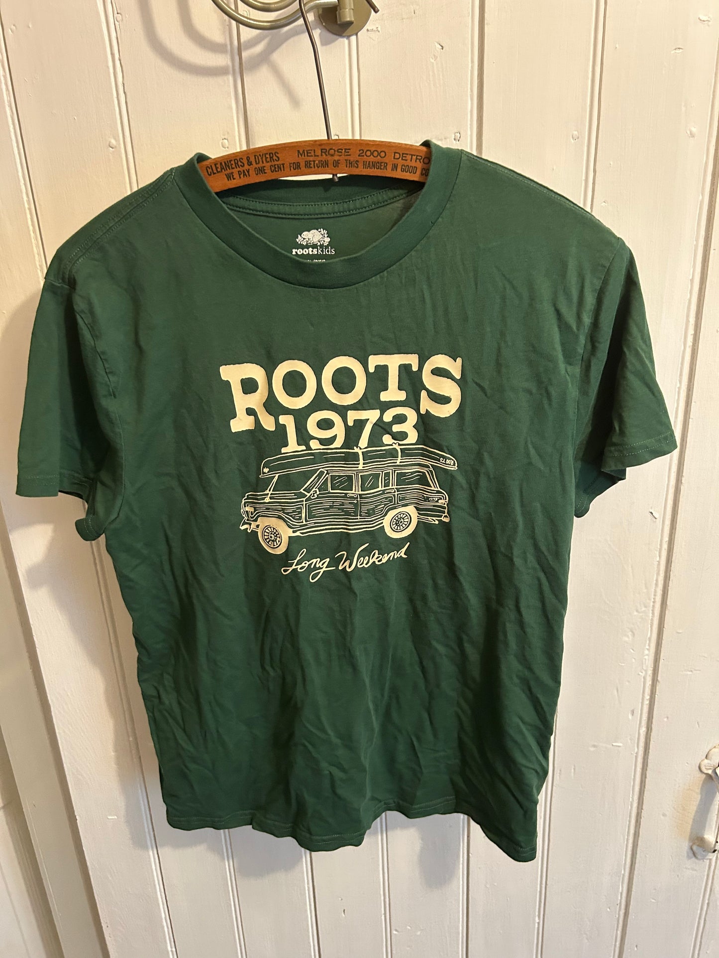 Roots kids 13/14 green caravan graphic T-shirt