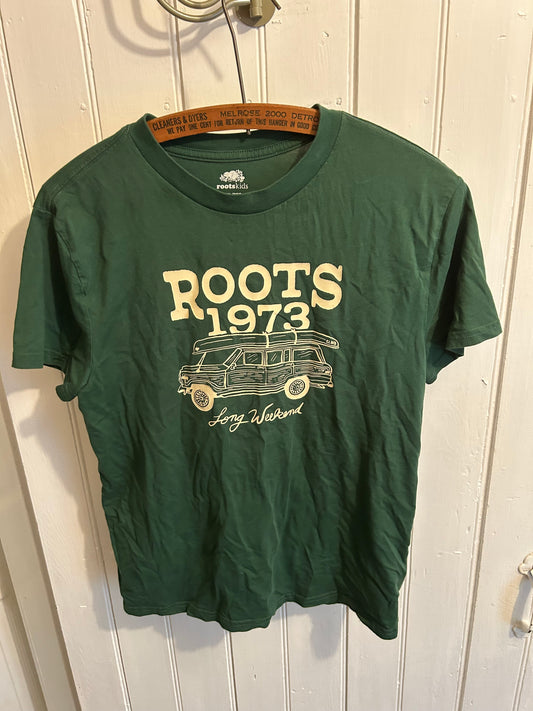 Roots kids 13/14 green caravan graphic T-shirt