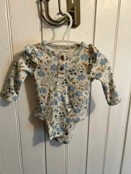 Carters 0/3m blue floral onesie