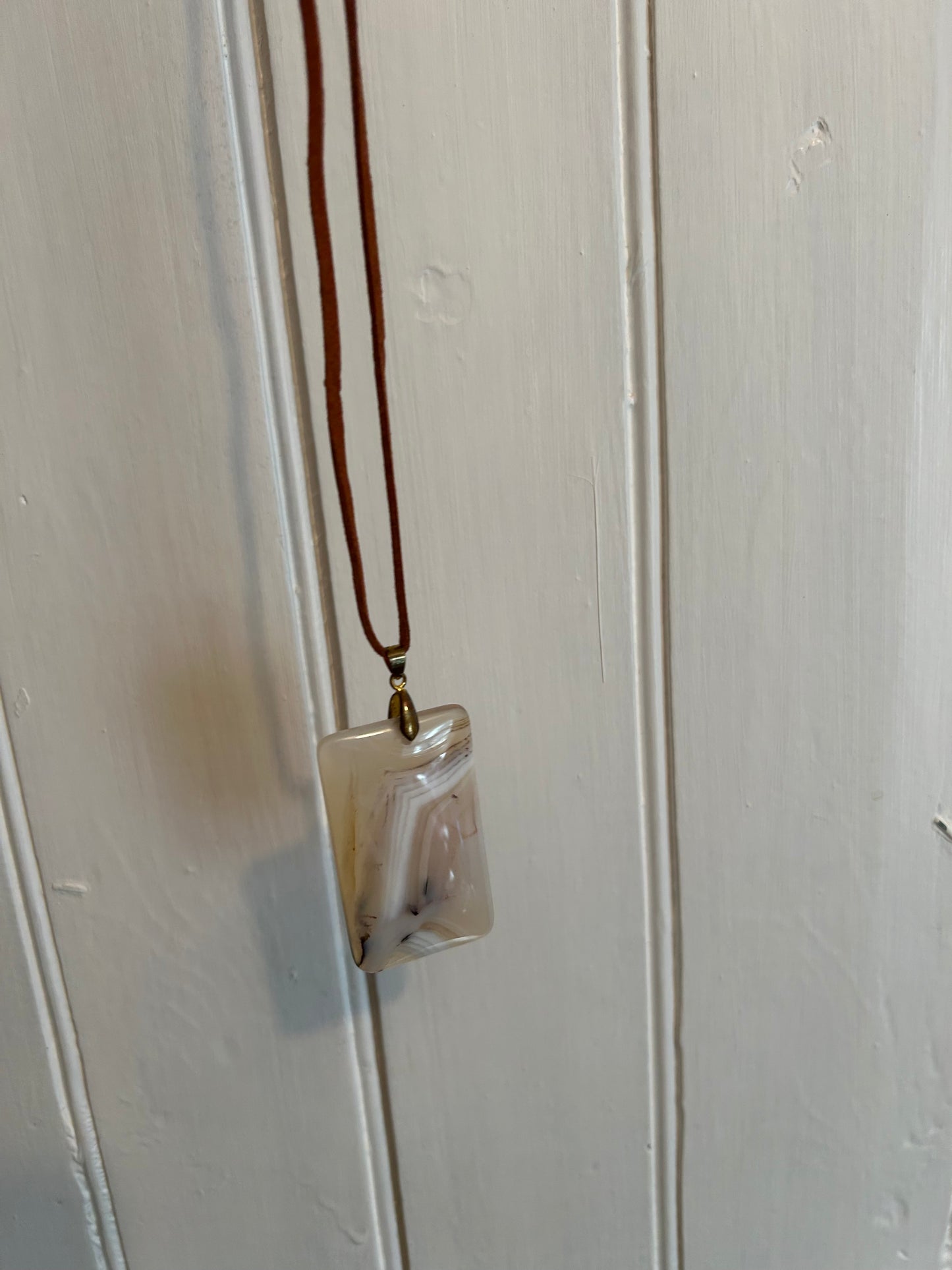Handmade cream square gemstone pendant necklace