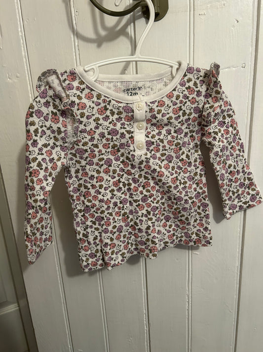 Carters 12m pink & purple floral waffle knit top