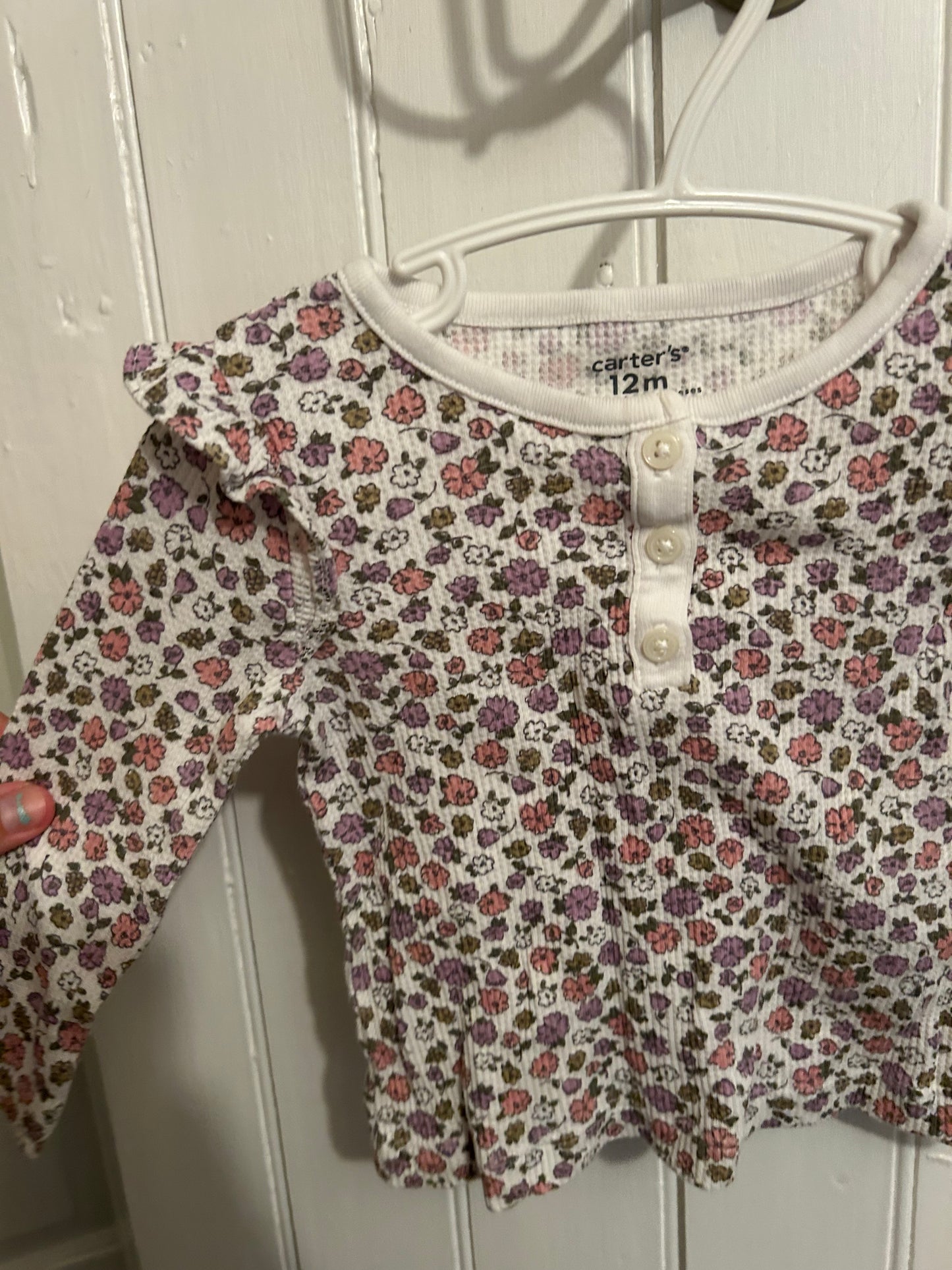 Carters 12m pink & purple floral waffle knit top