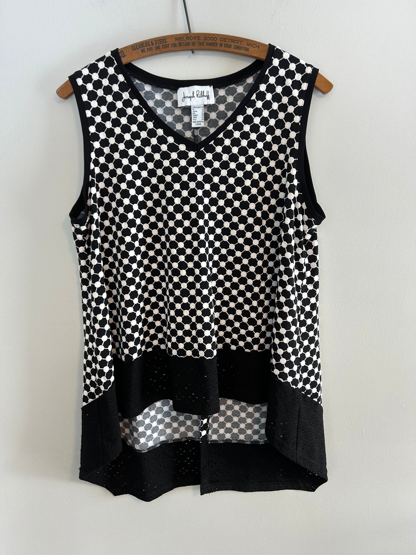 Joseph Ribkoff 10 black & white polka dot open back tank blouse