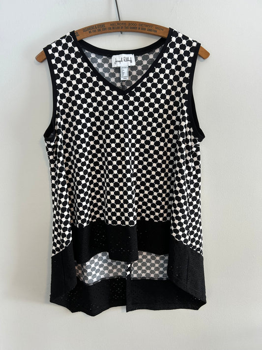 Joseph Ribkoff 10 black & white polka dot open back tank blouse