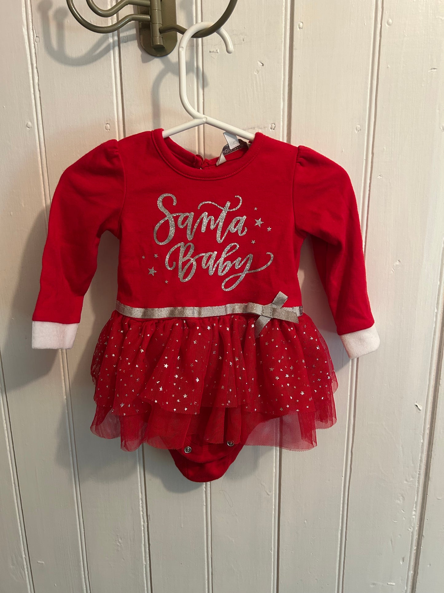 George 3/6m red Santa baby tulle skirted onesie