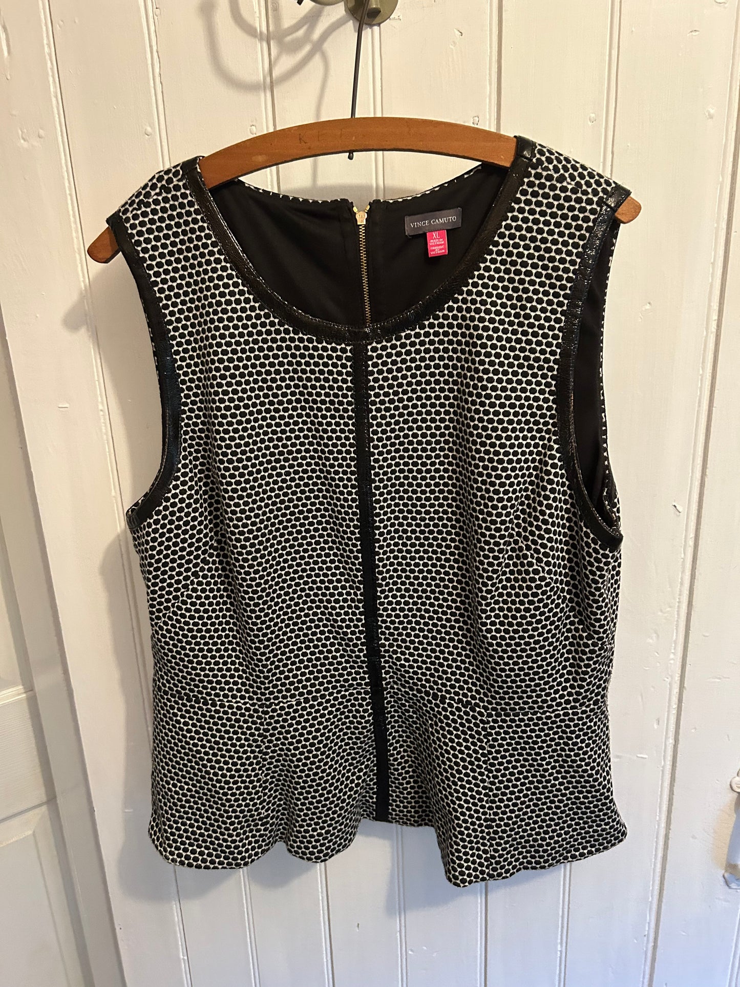 Vince Camuto xl black polka dot peplum tank blouse