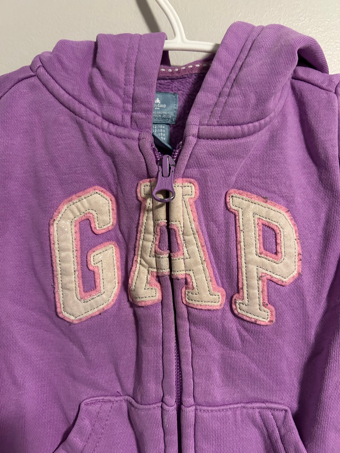 Gap 12/18m purple zip up hoodie
