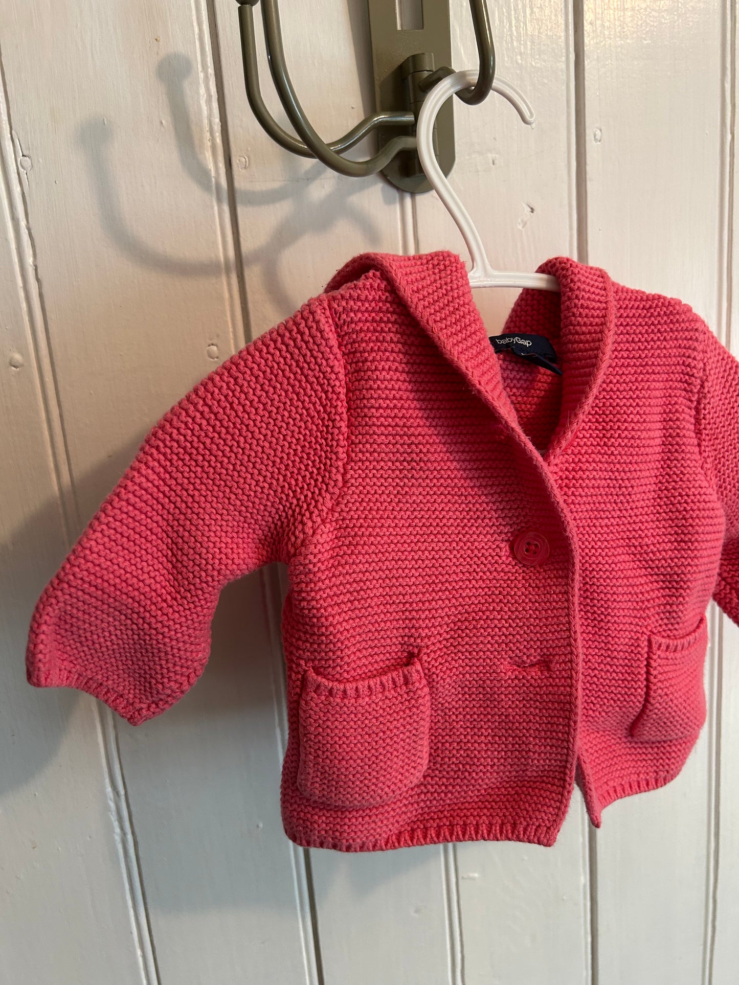 Gap 0/3m pink knit bear cardigan