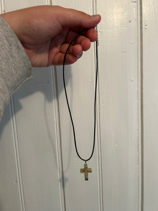 Tan cross gemstone necklace