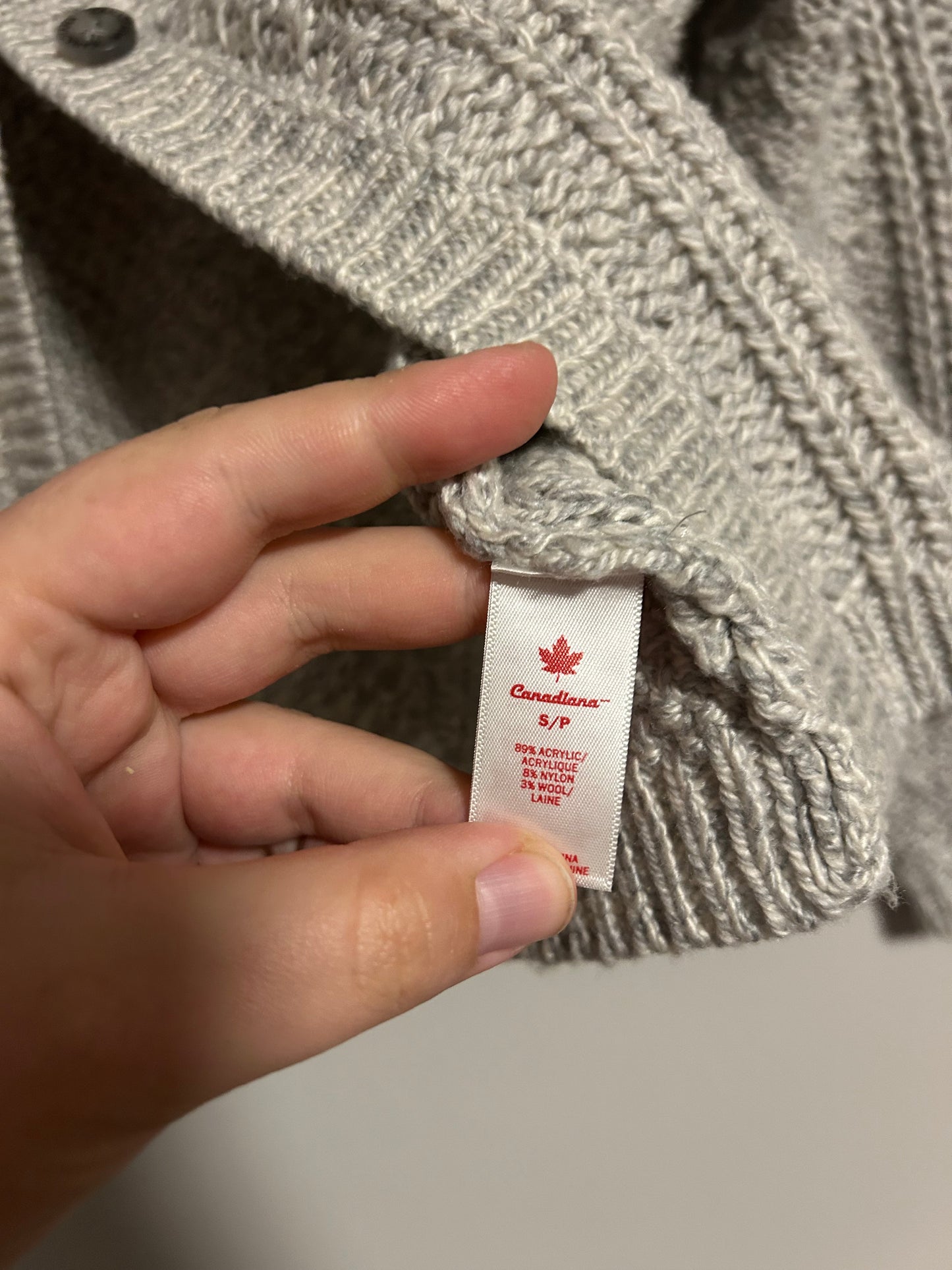 Canadiana youth small grey knit cardigan