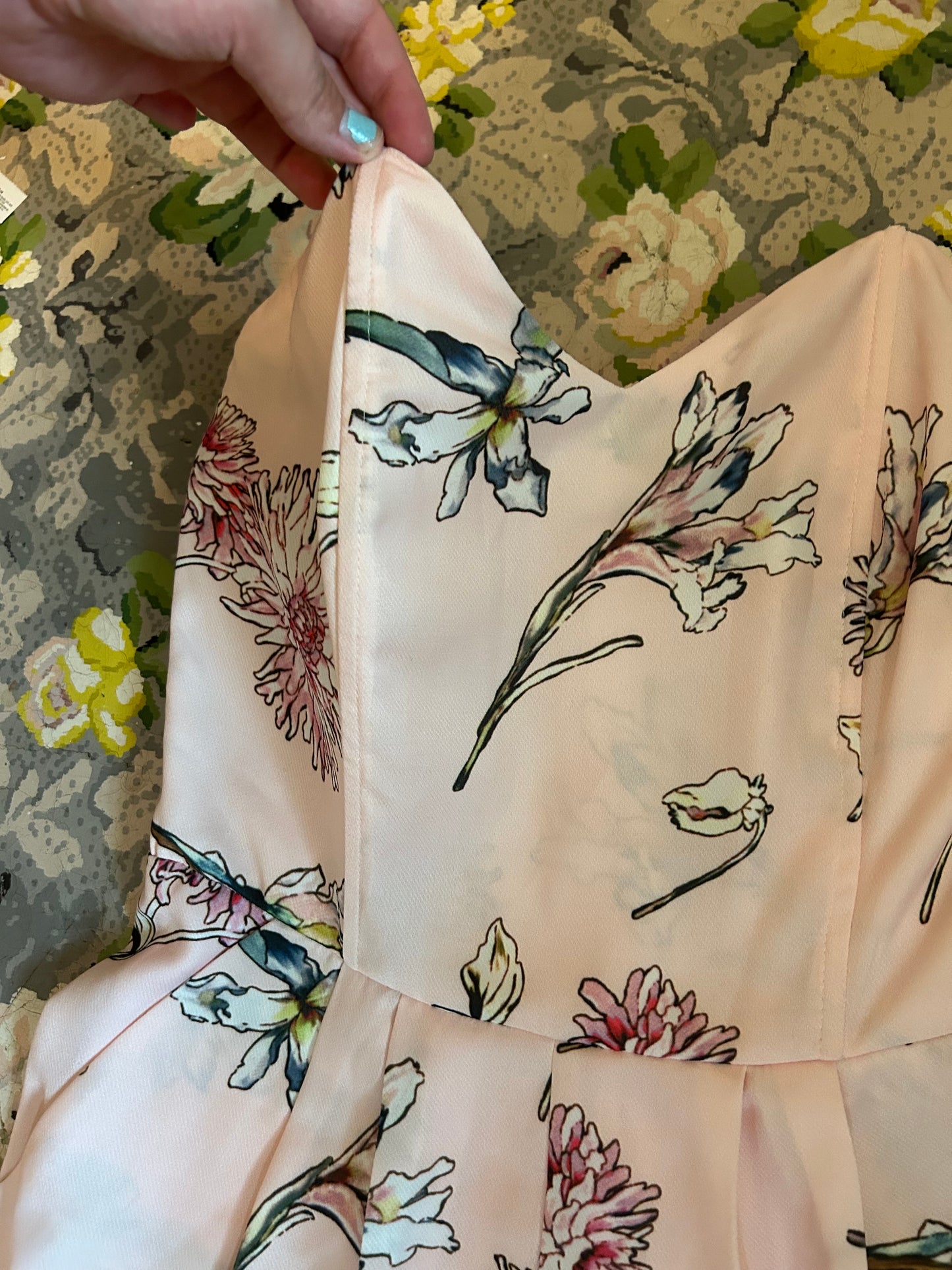 Molly bracken medium pink floral strapless romper