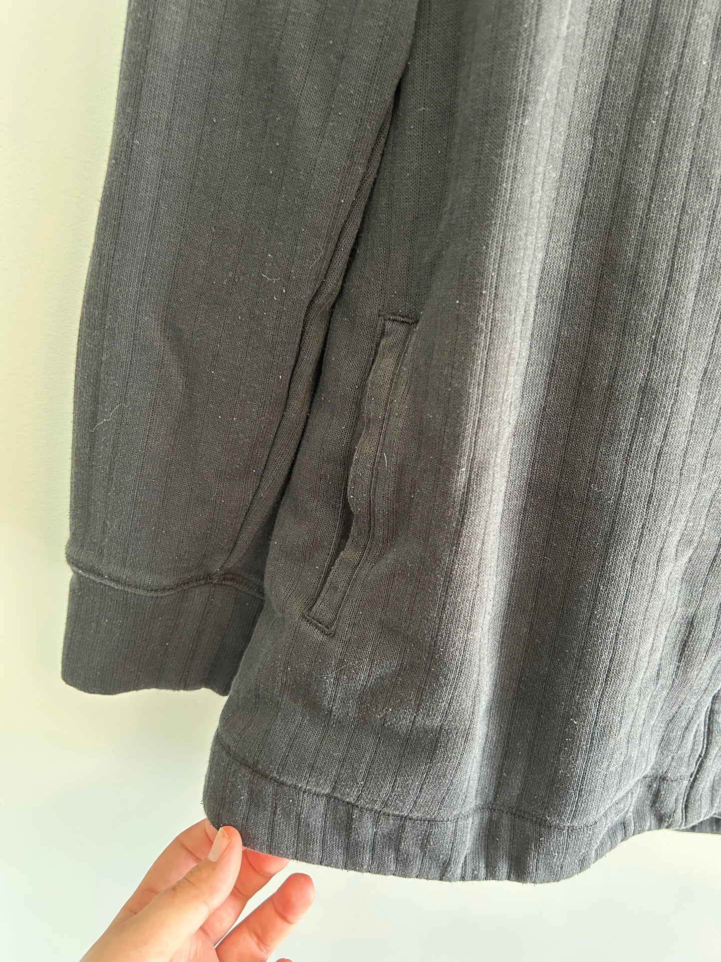 Shambhala large black ribbed cowl side button cardigan