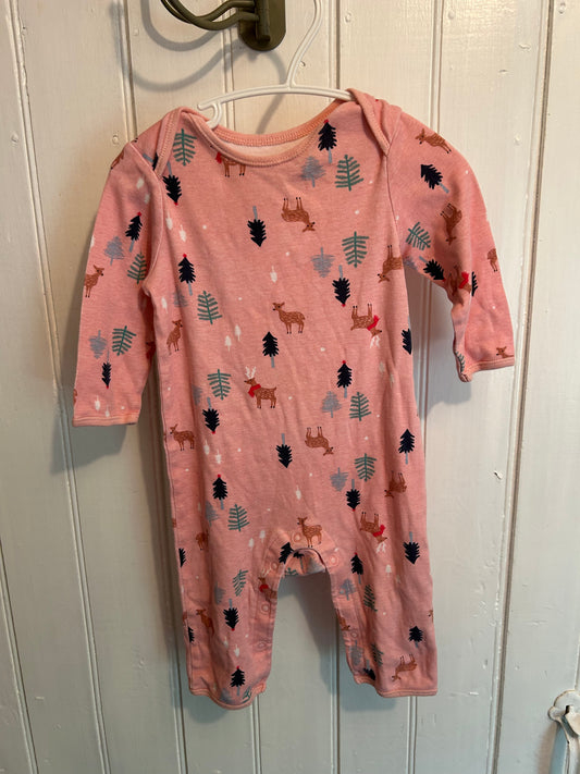 Old navy 6/12m pink woodland deer romper