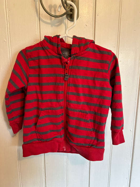 H&M 12/18m red & grey striped zip up hoodie