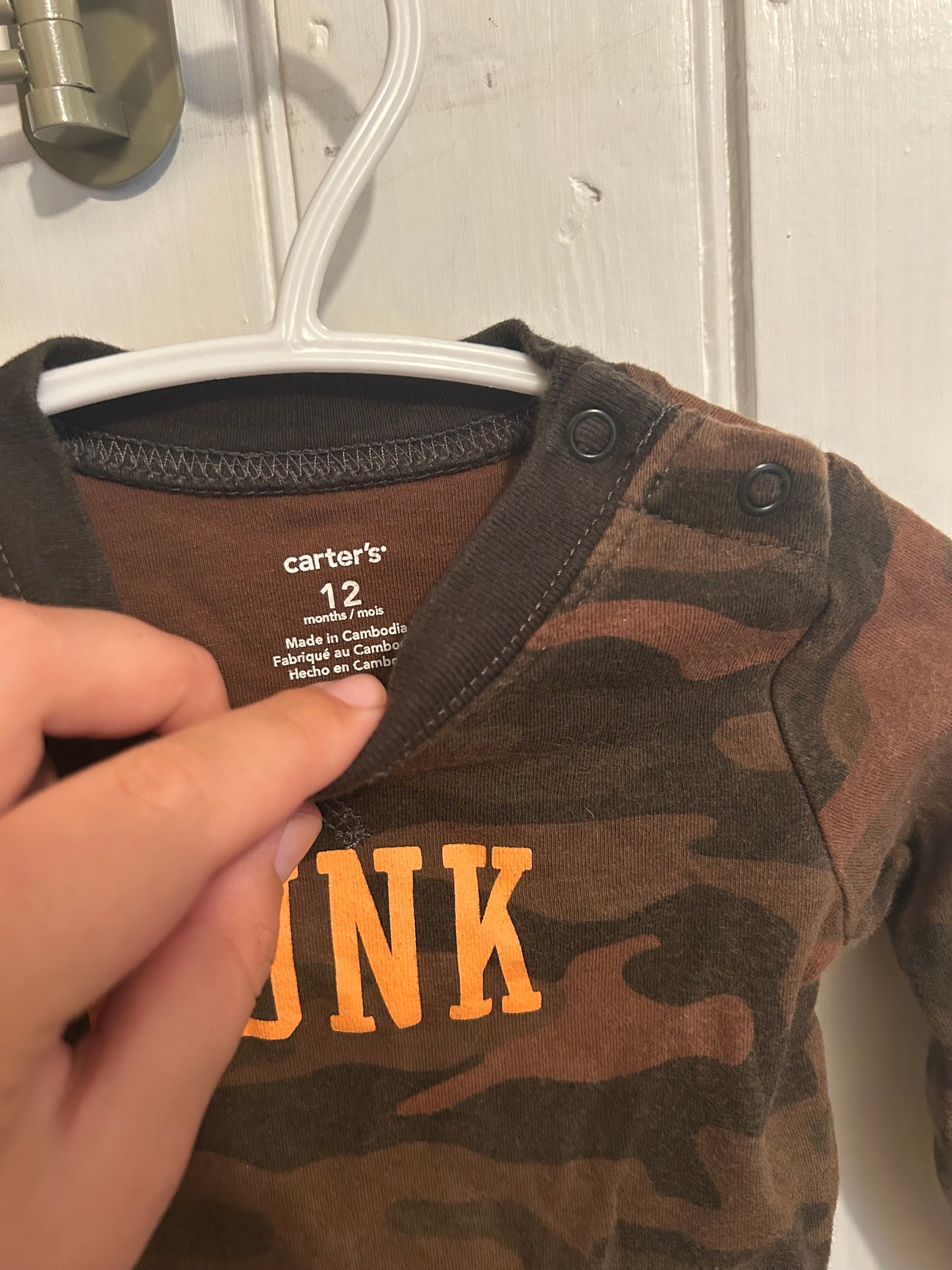 Carters 12m camo hunk onesie