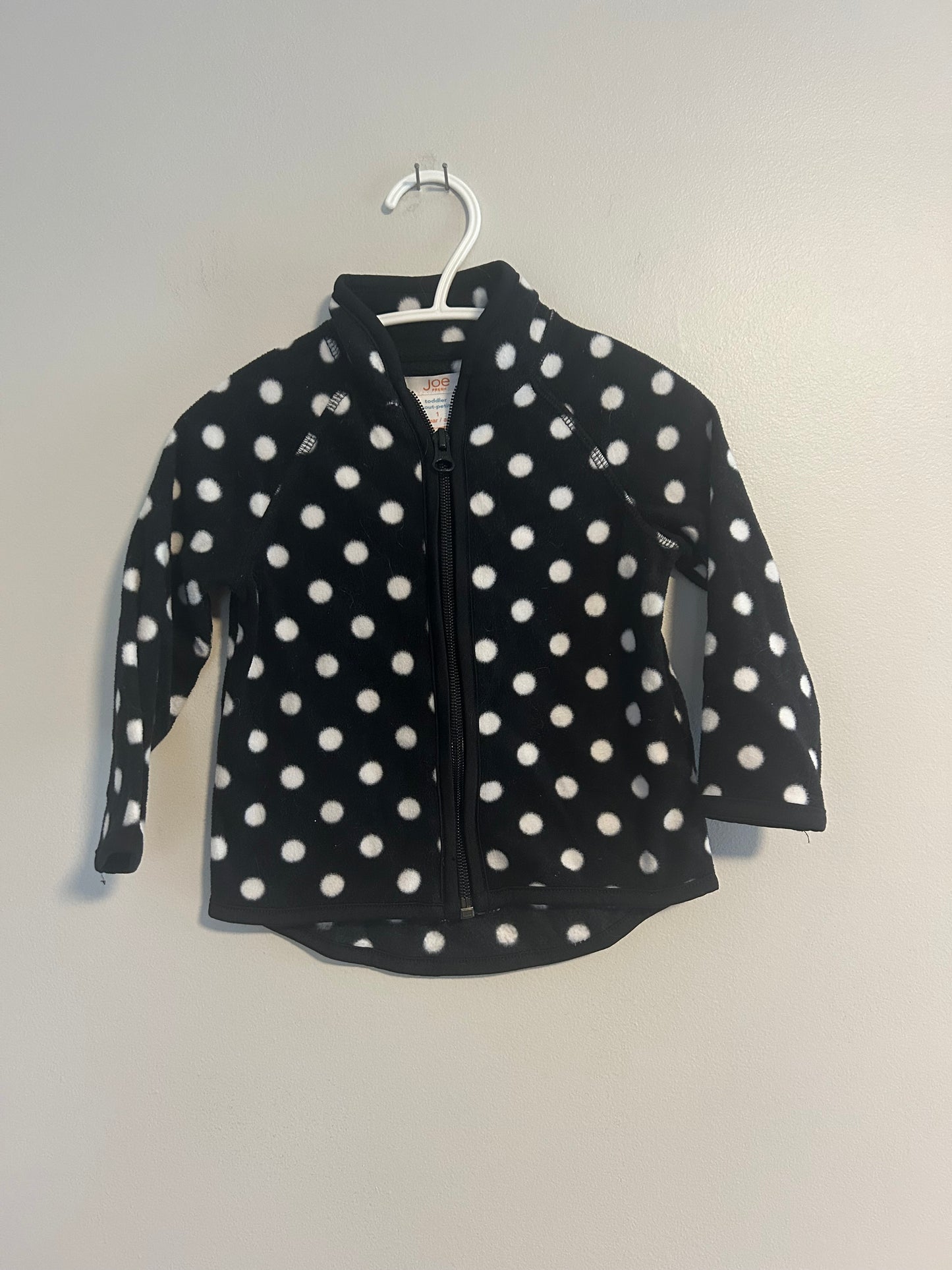 Joe fresh 12m black & white polka dot fleece zip up sweater