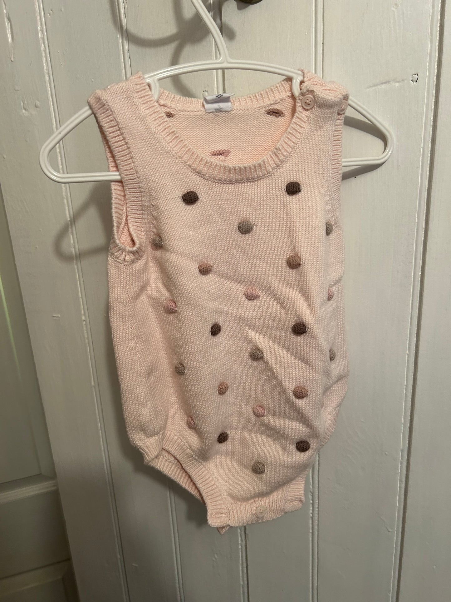 Gap 6/12m pink knit polka dot romper