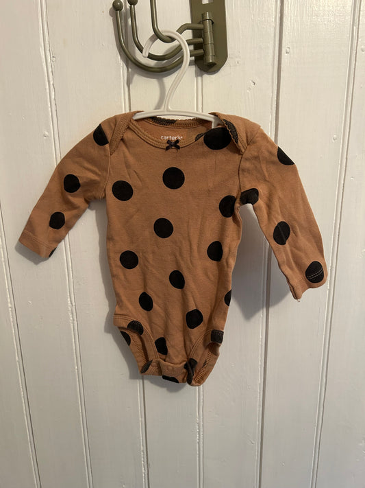 Carters 3m black & brown polka dot onesie