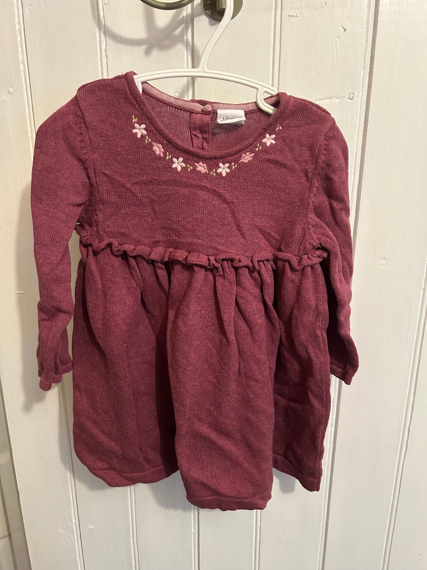 John Lewis 9/12m burgundy floral knit dress