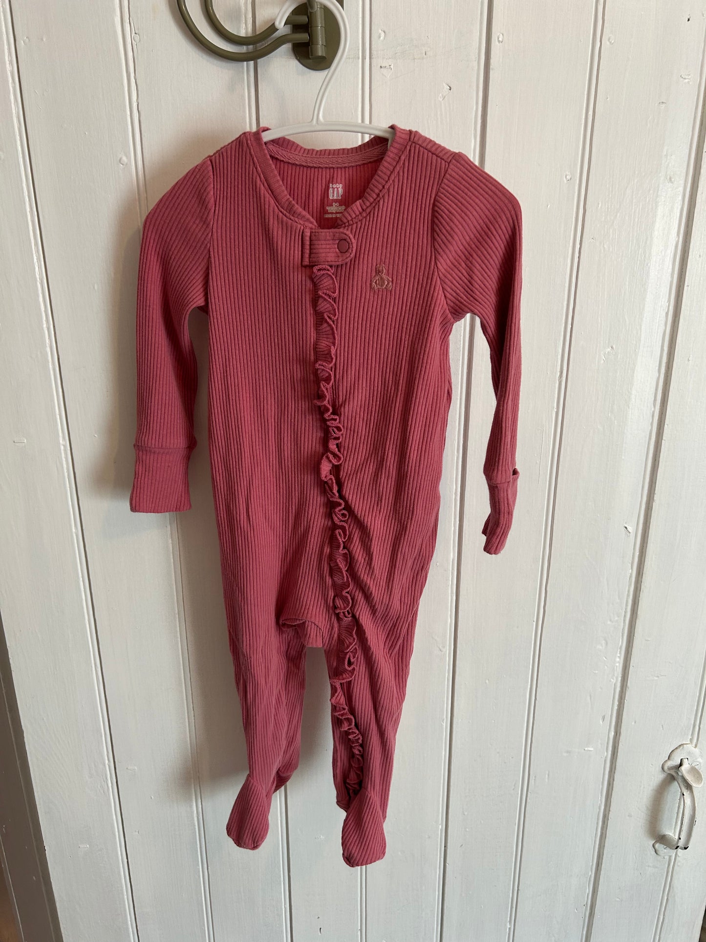 Gap 6/9m pink ribbed ruffle sleeper