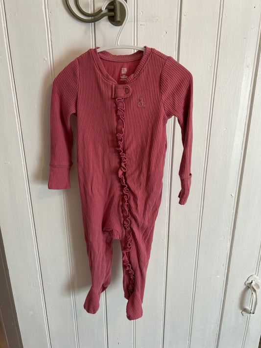 Gap 6/9m pink ribbed ruffle sleeper