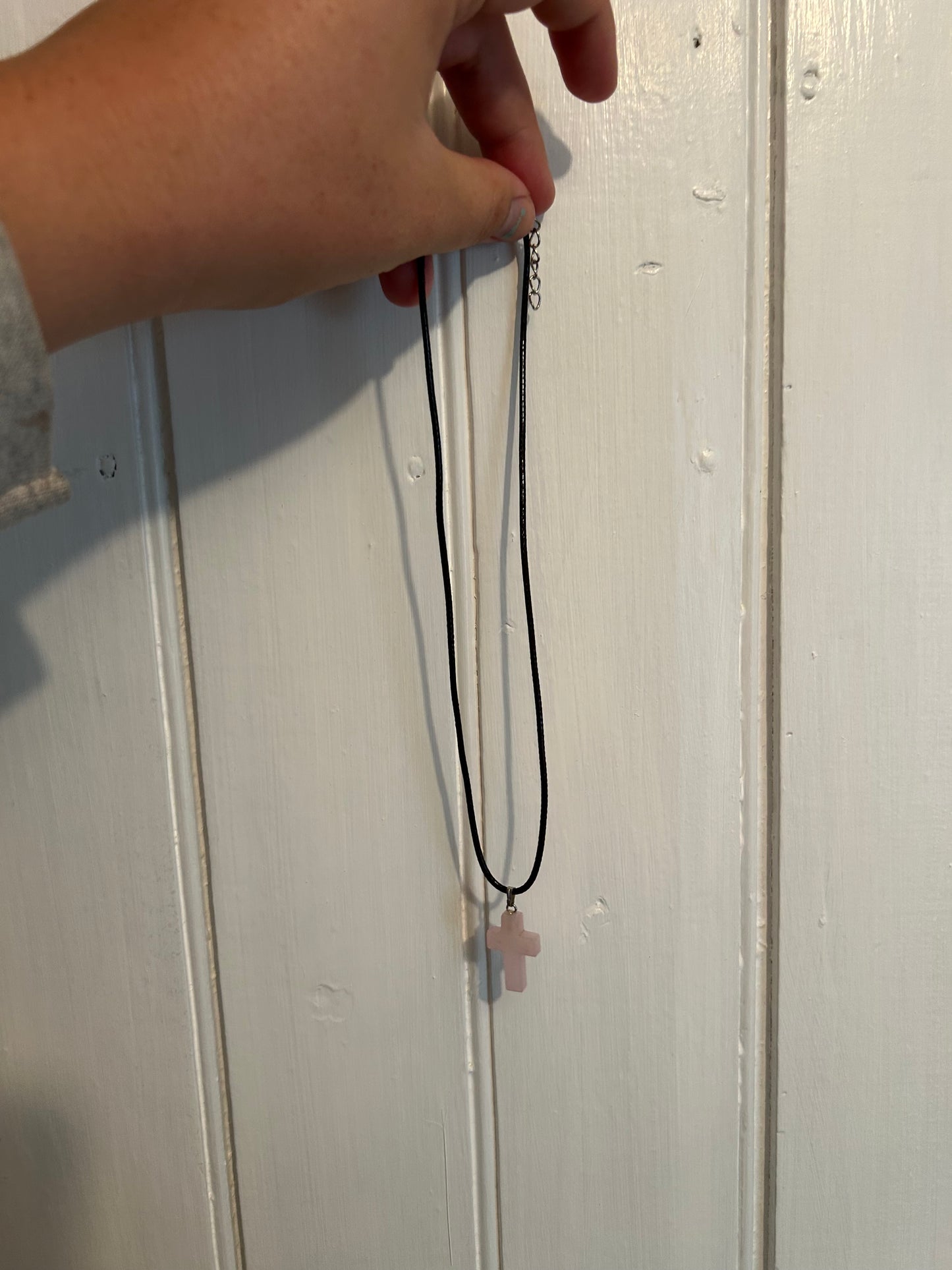 Handmade pink gemstone cross necklace