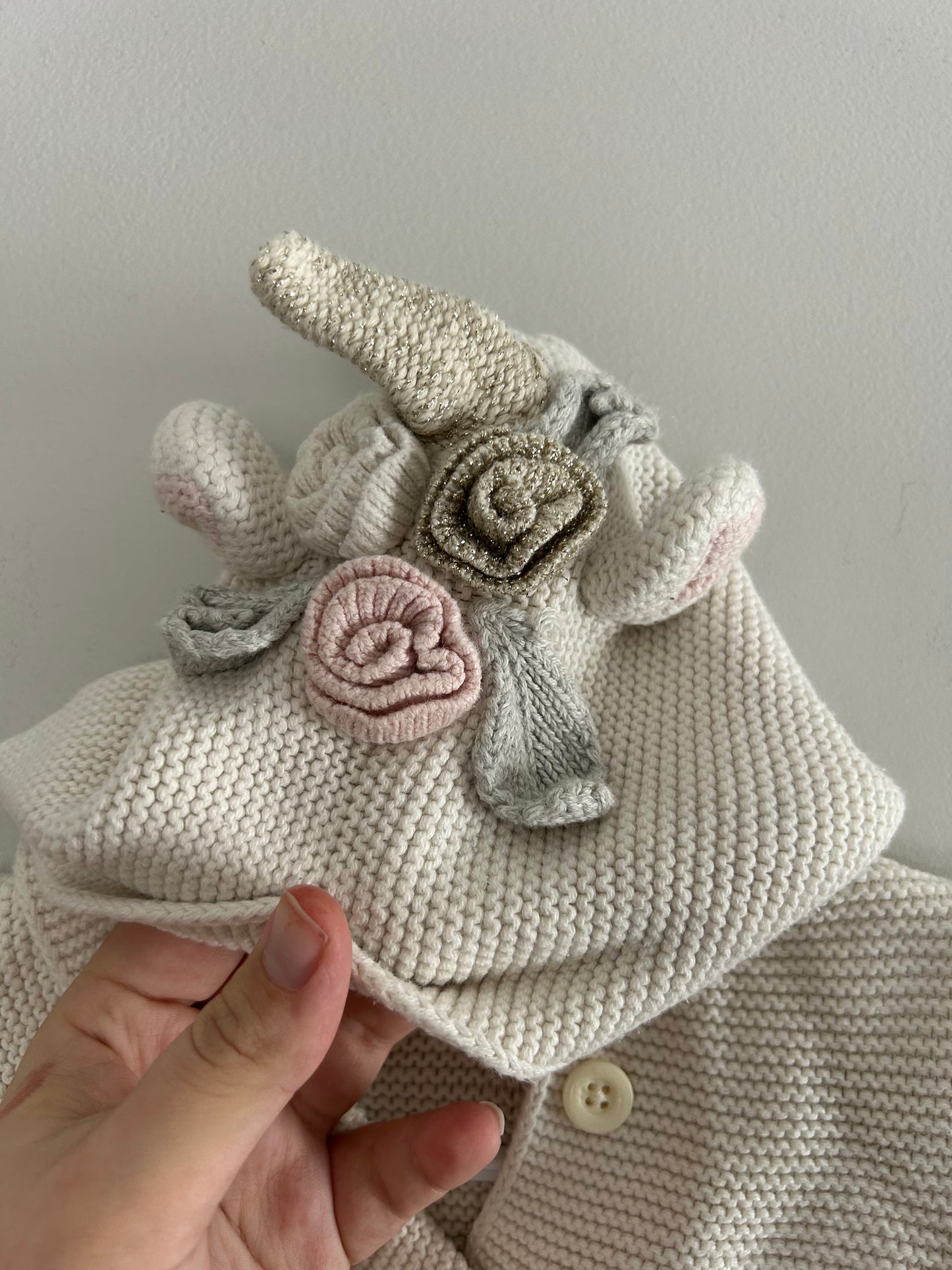 Gap 0/6m white unicorn knit hooded cardigan