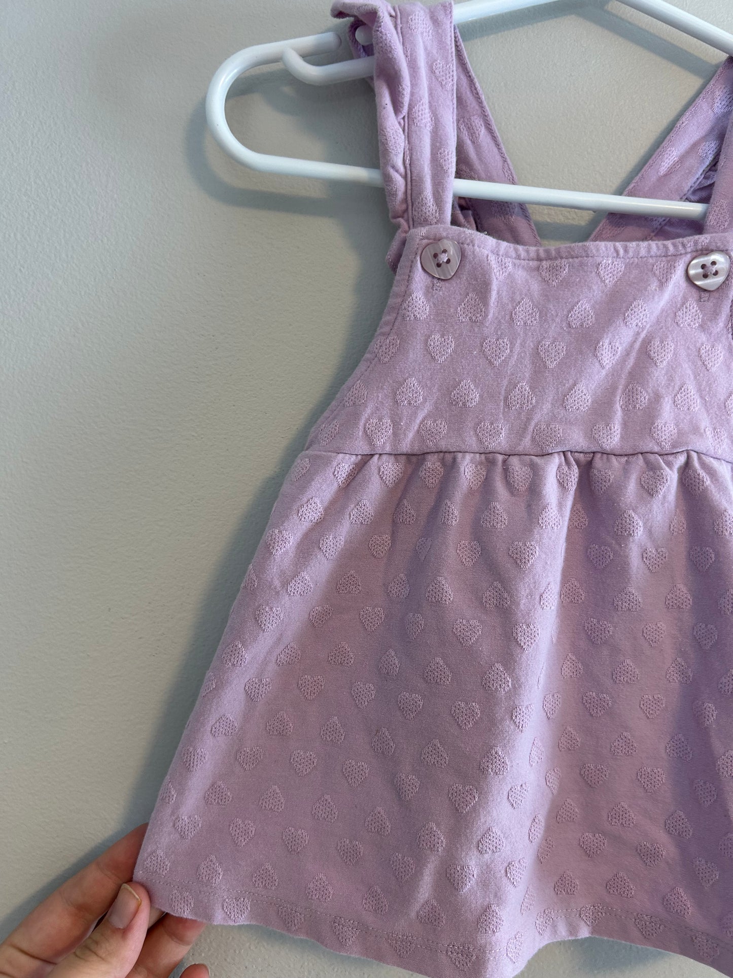 Joe fresh 3/6m purple heart skirted overalls