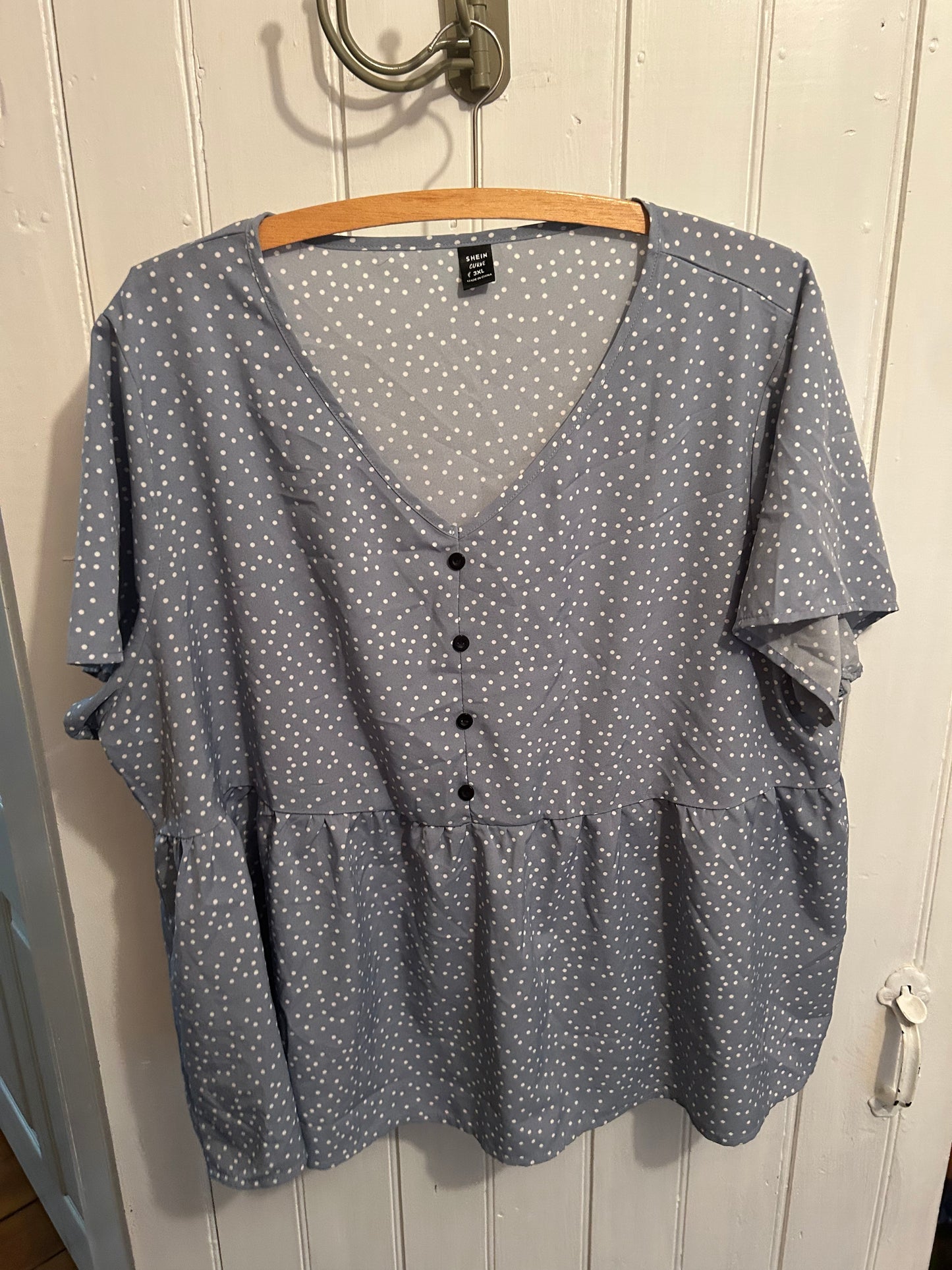 Shein 3x blue polka dot peplum top