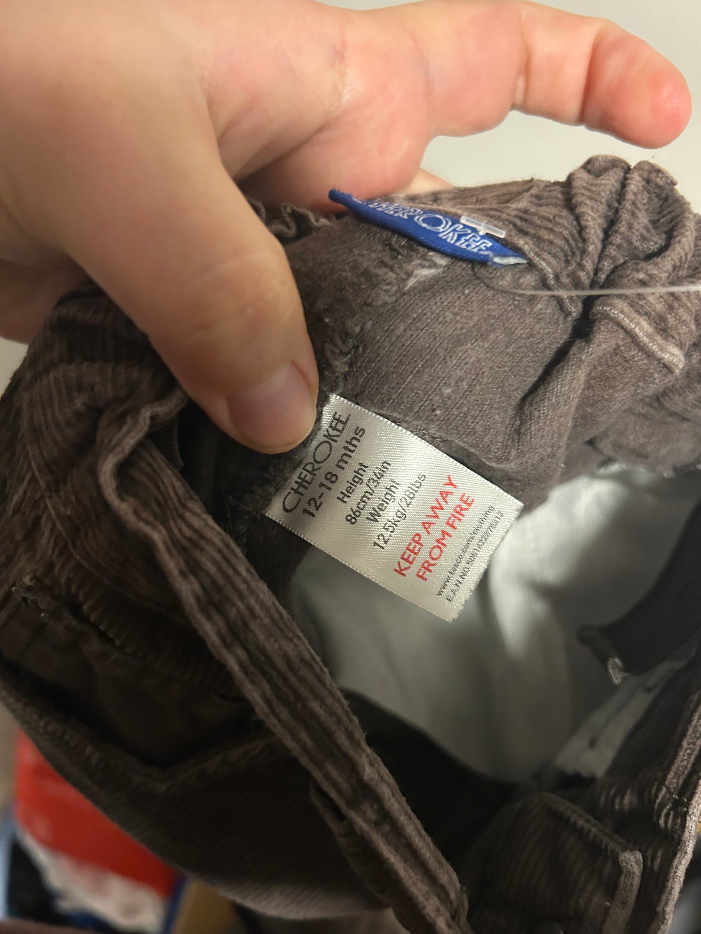 Cherokee 12/18m brown corduroy panes