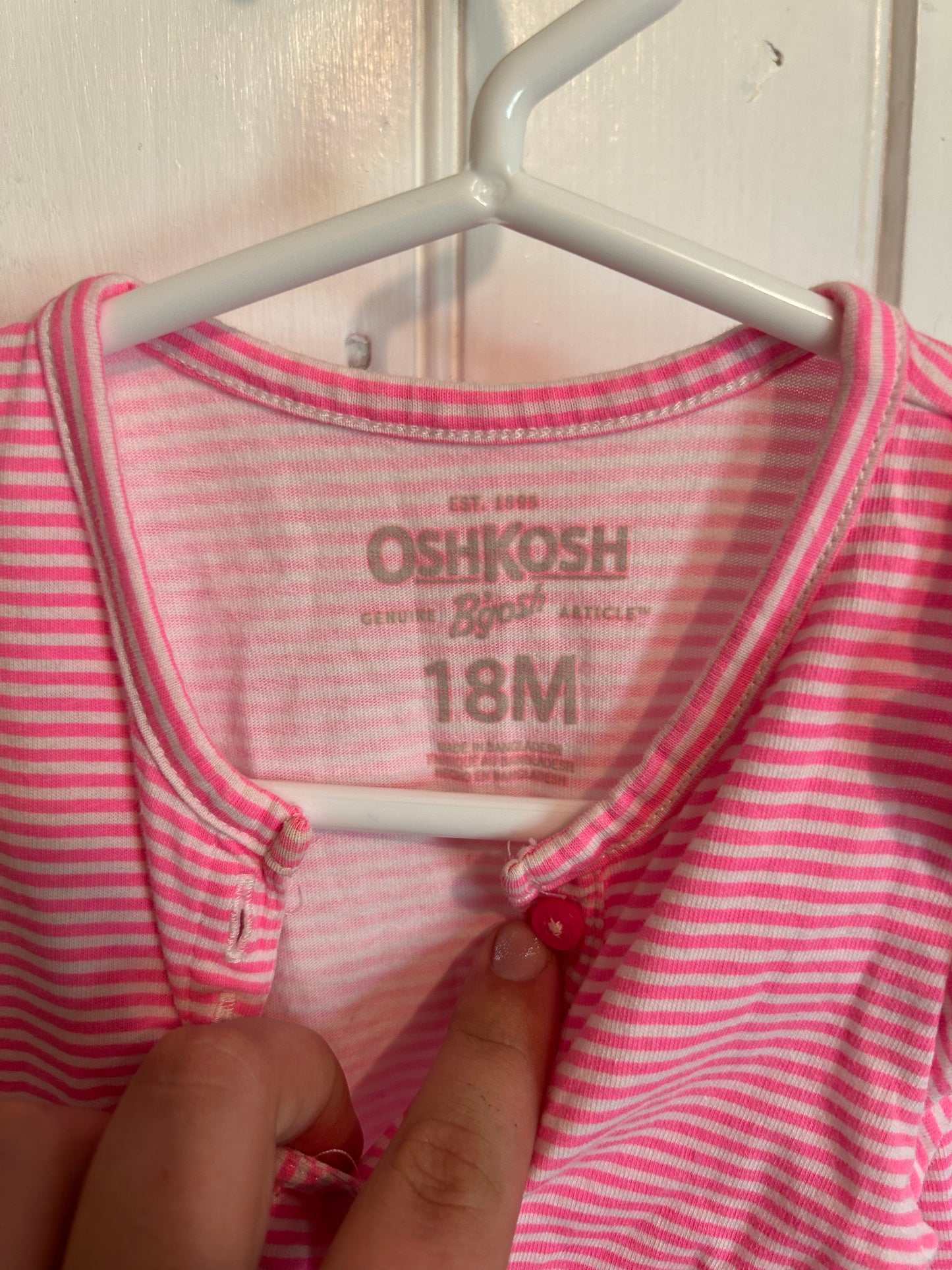 Oshkosh 18m pink striped tank onesie