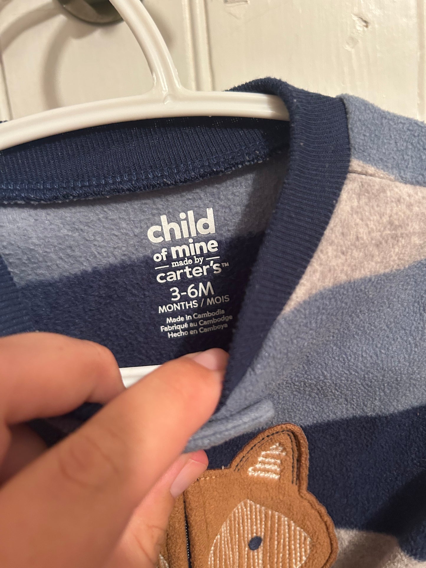Carters 3/6m blue striped fox fleece sleeper
