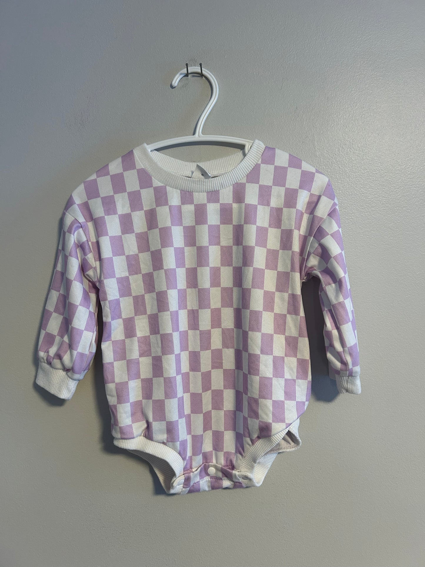 Shein 6/9m purple checkered romper